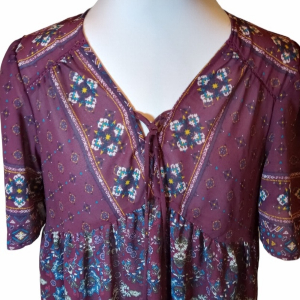Knox Rose Bohemian Purple Babydoll Top - Picture 5 of 7